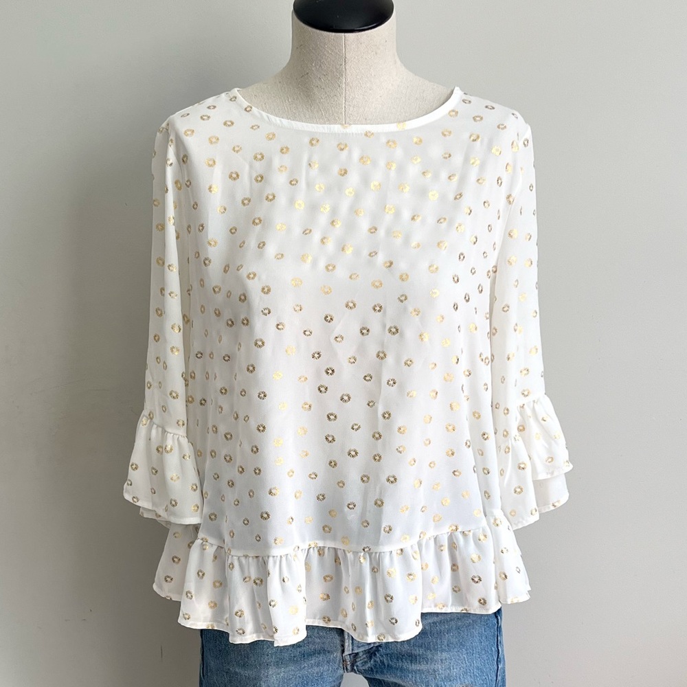 Anthropologie W5 Metallic Starburst Peplum Top
